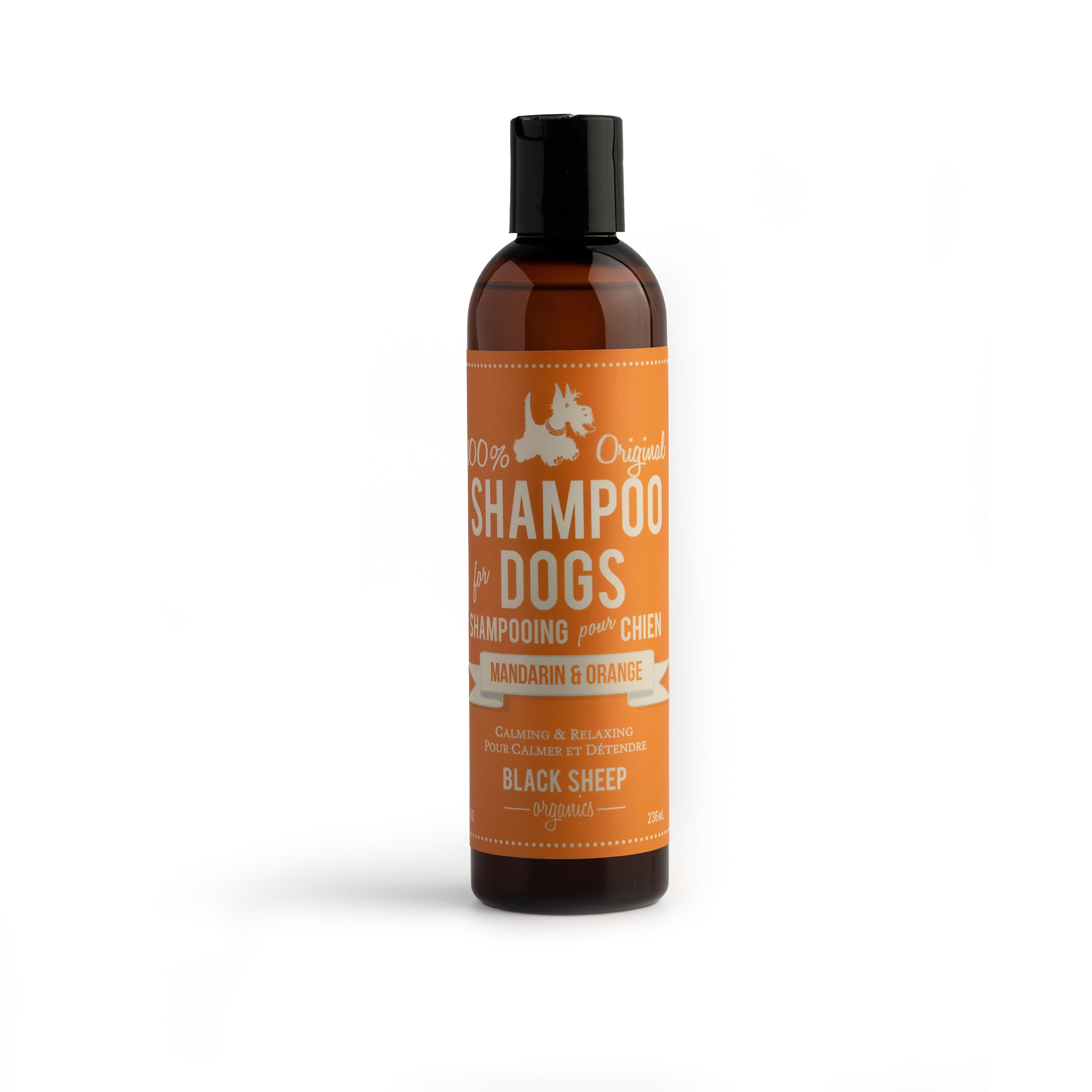 A mandarin & orange organic dog shampoo that works well for puppies and nervous dogs.